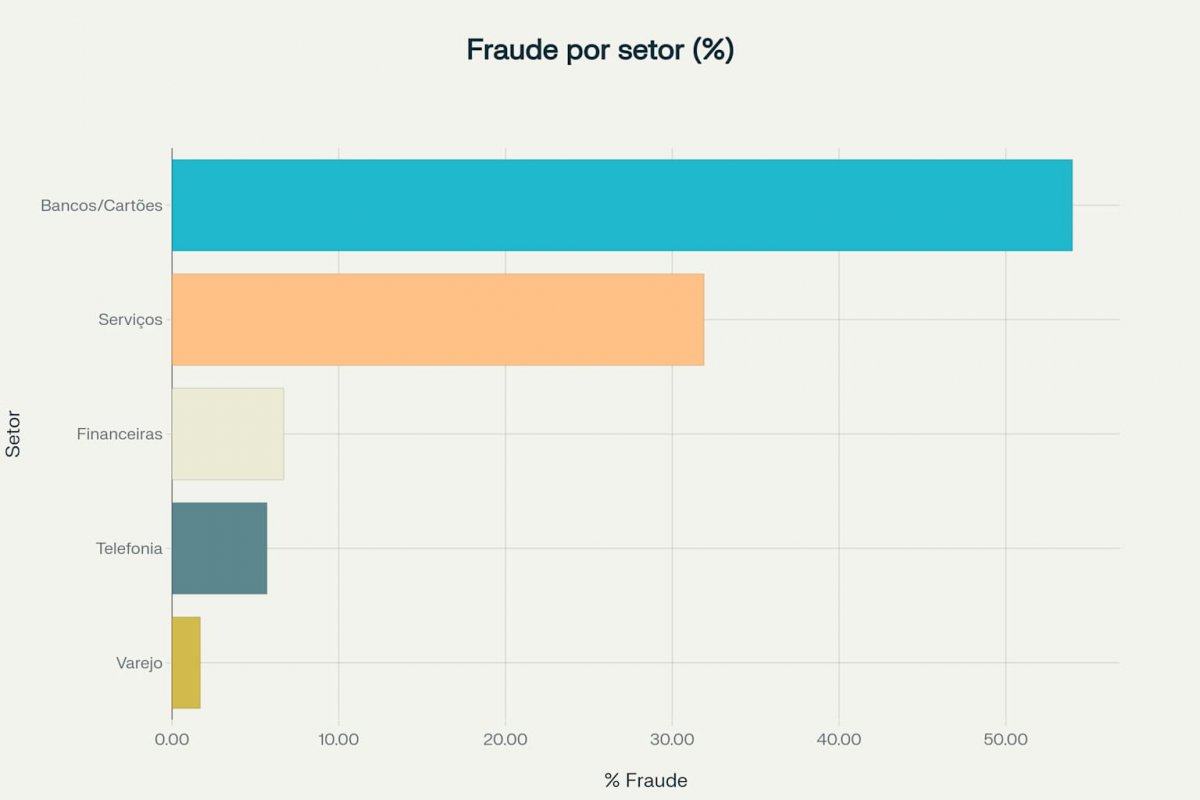 Gráfico de barras da distribuição das tentativas de fraude por setor no 1º trimestre de 2025